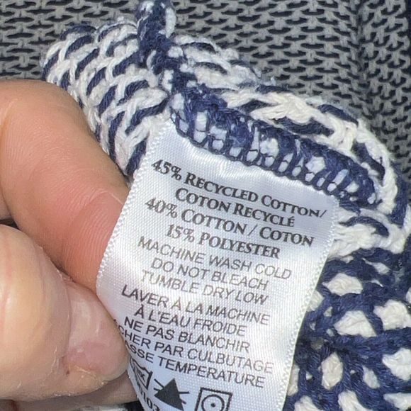 Cotton Country 1/4 Zip Recycled Woven‎ Cotton Sweater From Canada Navy Ivory M - Picture 7 of 10